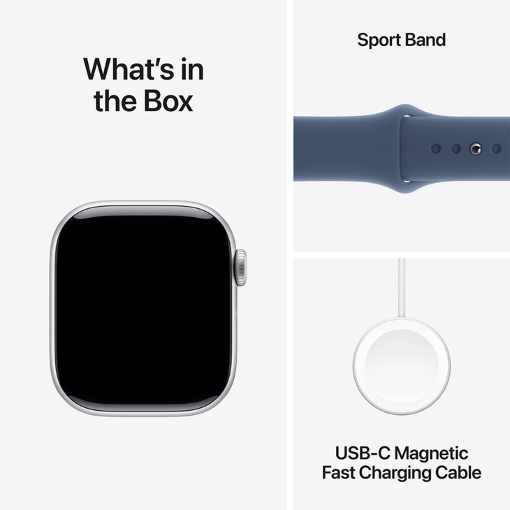 Apple Watch Series 10 GPS + Cellular 42mm Aluminiumboett i Silver • Sportband Denim - M/L Apple Watch Series 10 GPS + Cellular 42mm Aluminiumboett i Silver • Sportband Denim - M/L