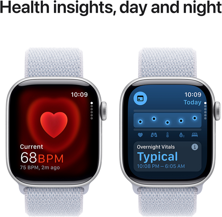 Apple Watch Series 10 GPS + Cellular 42mm Aluminiumboett i Silver • Sportloop Dimblå Apple Watch Series 10 GPS + Cellular 42mm Aluminiumboett i Silver • Sportloop Dimblå