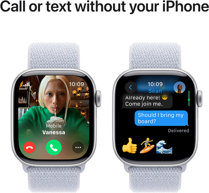 Apple Watch Series 10 GPS + Cellular 42mm Aluminiumboett i Silver • Sportloop Dimblå Apple Watch Series 10 GPS + Cellular 42mm Aluminiumboett i Silver • Sportloop Dimblå