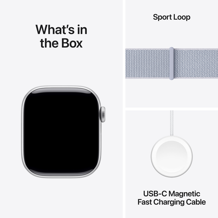 Apple Watch Series 10 GPS + Cellular 42mm Aluminiumboett i Silver • Sportloop Dimblå Apple Watch Series 10 GPS + Cellular 42mm Aluminiumboett i Silver • Sportloop Dimblå