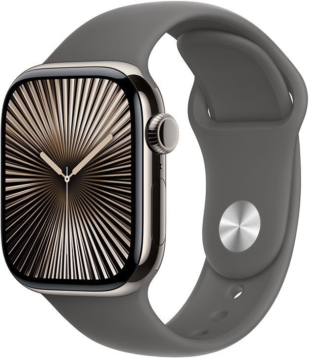 Apple Watch Series 10 GPS + Cellular 42mm Titanboett Naturlig • Sportband Granitgrå - S/M Apple Watch Series 10 GPS + Cellular 42mm Titanboett Naturlig • Sportband Granitgrå - S/M