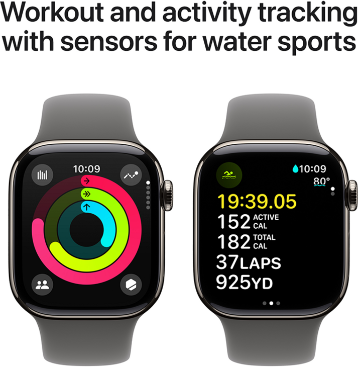 Apple Watch Series 10 GPS + Cellular 42mm Titanboett Naturlig • Sportband Granitgrå - S/M Apple Watch Series 10 GPS + Cellular 42mm Titanboett Naturlig • Sportband Granitgrå - S/M