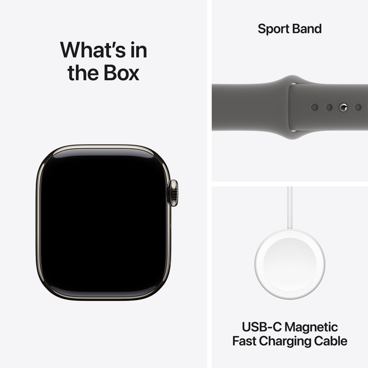 Apple Watch Series 10 GPS + Cellular 42mm Titanboett Naturlig • Sportband Granitgrå - S/M Apple Watch Series 10 GPS + Cellular 42mm Titanboett Naturlig • Sportband Granitgrå - S/M