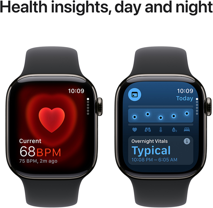 Apple Watch Series 10 GPS + Cellular 42mm Titanboett Skiffer • Sportband Svart - S/M Apple Watch Series 10 GPS + Cellular 42mm Titanboett Skiffer • Sportband Svart - S/M