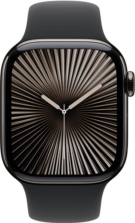 Apple Watch Series 10 GPS + Cellular 42mm Titanboett Skiffer • Sportband Svart - M/L Apple Watch Series 10 GPS + Cellular 42mm Titanboett Skiffer • Sportband Svart - M/L