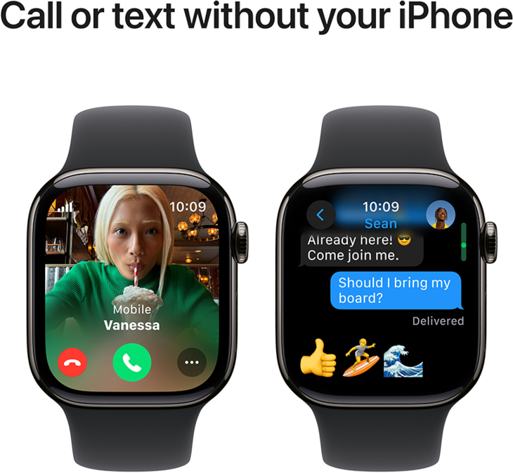 Apple Watch Series 10 GPS + Cellular 42mm Titanboett Skiffer • Sportband Svart - M/L Apple Watch Series 10 GPS + Cellular 42mm Titanboett Skiffer • Sportband Svart - M/L