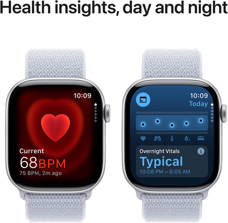 Apple Watch Series 10 GPS + Cellular 46mm Aluminiumboett i Silver • Sportloop Dimblå Apple Watch Series 10 GPS + Cellular 46mm Aluminiumboett i Silver • Sportloop Dimblå