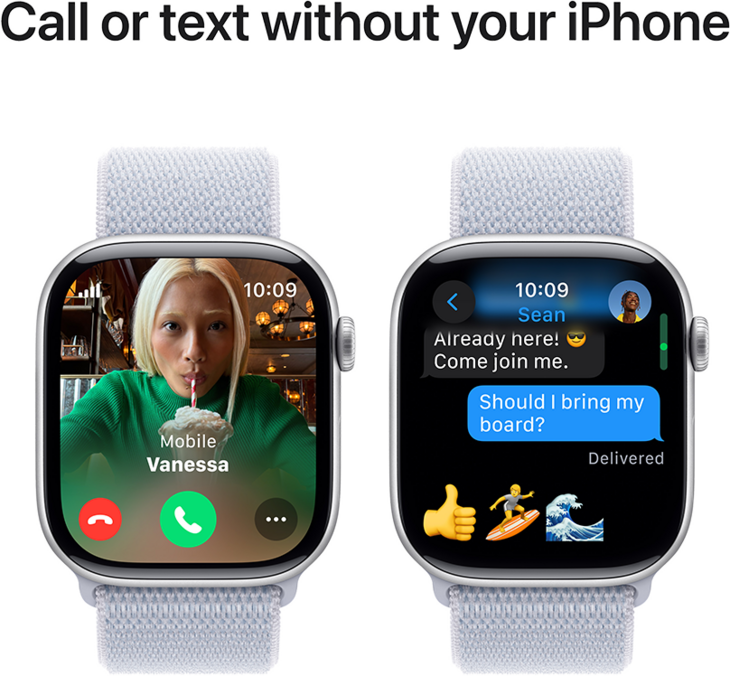 Apple Watch Series 10 GPS + Cellular 46mm Aluminiumboett i Silver • Sportloop Dimblå Apple Watch Series 10 GPS + Cellular 46mm Aluminiumboett i Silver • Sportloop Dimblå