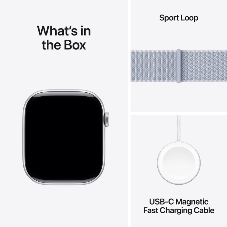 Apple Watch Series 10 GPS + Cellular 46mm Aluminiumboett i Silver • Sportloop Dimblå Apple Watch Series 10 GPS + Cellular 46mm Aluminiumboett i Silver • Sportloop Dimblå