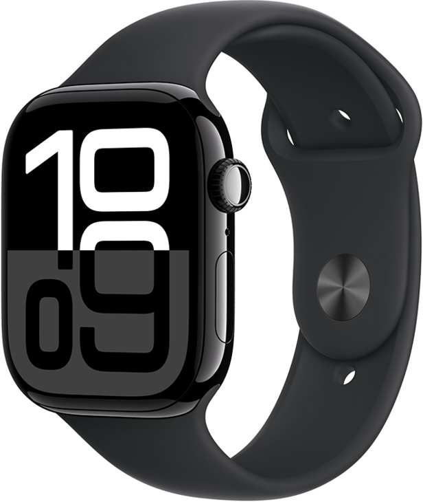Apple Watch Series 10 GPS + Cellular 46mm Aluminiumboett i Gagatsvart • Sportband Svart - S/M Apple Watch Series 10 GPS + Cellular 46mm Aluminiumboett i Gagatsvart • Sportband Svart - S/M