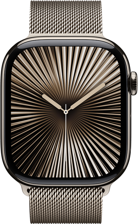 Apple Watch Series 10 GPS + Cellular 46mm Titanboett Naturlig • Milanesisk loop Naturlig - M/L Apple Watch Series 10 GPS + Cellular 46mm Titanboett Naturlig • Milanesisk loop Naturlig - M/L