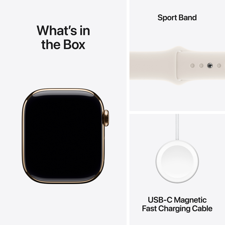 Apple Watch Series 10 GPS + Cellular 42mm Titanboett Guld • Sportband Stjärnglans - S/M Apple Watch Series 10 GPS + Cellular 42mm Titanboett Guld • Sportband Stjärnglans - S/M