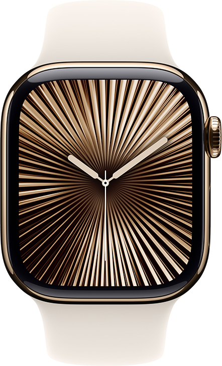 Apple Watch Series 10 GPS + Cellular 42mm Titanboett Guld • Sportband Stjärnglans - M/L Apple Watch Series 10 GPS + Cellular 42mm Titanboett Guld • Sportband Stjärnglans - M/L