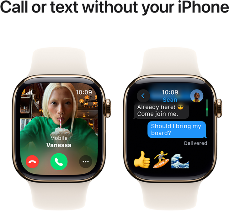 Apple Watch Series 10 GPS + Cellular 42mm Titanboett Guld • Sportband Stjärnglans - M/L Apple Watch Series 10 GPS + Cellular 42mm Titanboett Guld • Sportband Stjärnglans - M/L