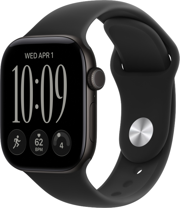 Apple Watch Series 12 GPS 42mm Aluminiumboett Svart &bull; Sportband Svart - S/M