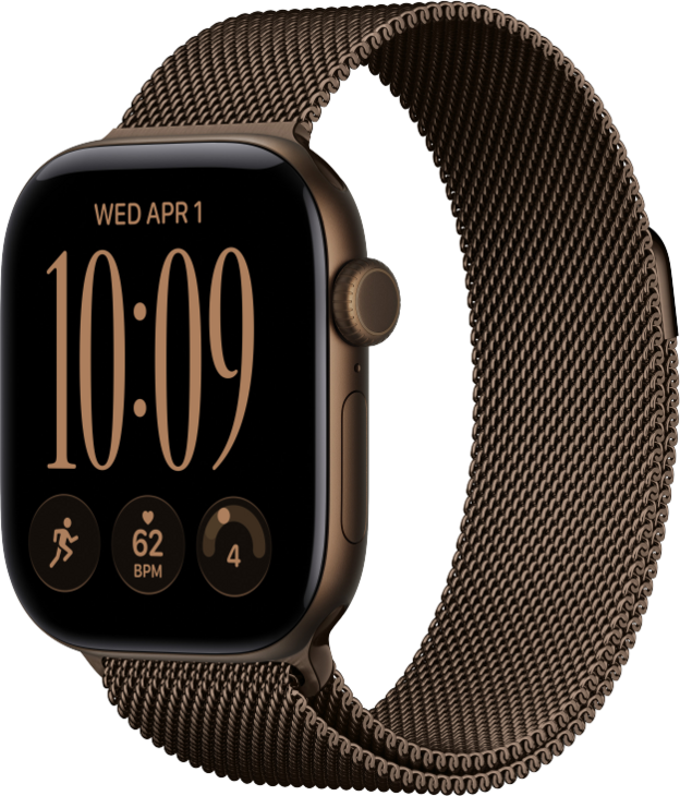 Apple Watch Series 12 GPS 42mm Aluminiumboett M&ouml;rk Brons  &bull; Milanesisk Loop M&ouml;rk Brons