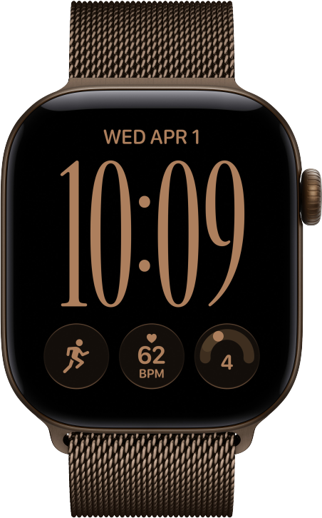 Apple Watch Series 12 GPS 42mm Aluminiumboett M&ouml;rk Brons  &bull; Milanesisk Loop M&ouml;rk Brons