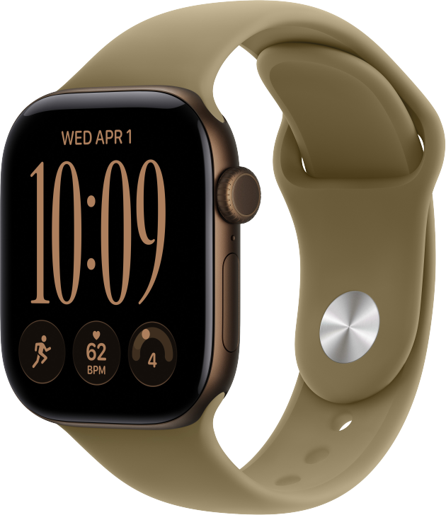 Apple Watch Series 12 GPS 42mm Aluminiumboett M&ouml;rk Brons  &bull; Sportband Oliv - S/M