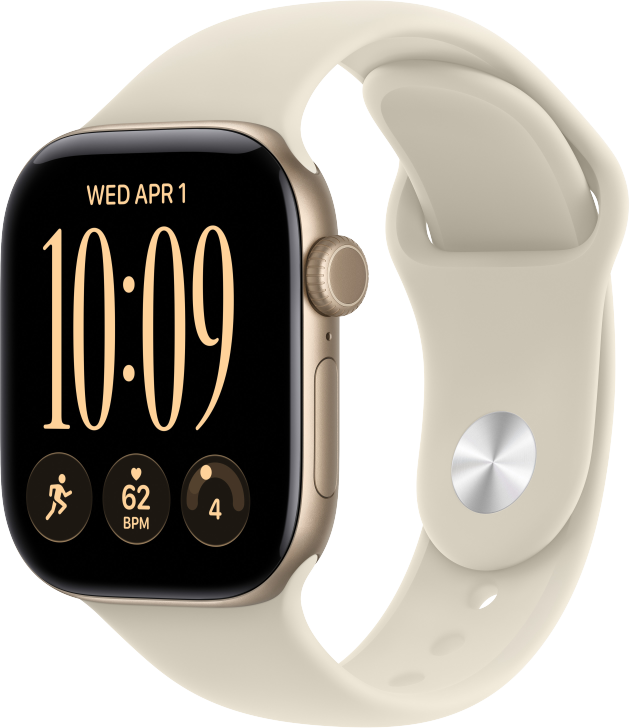 Apple Watch Series 12 GPS 42mm Aluminiumboett Ljust Guld  &bull; Sportband Sand - S/M