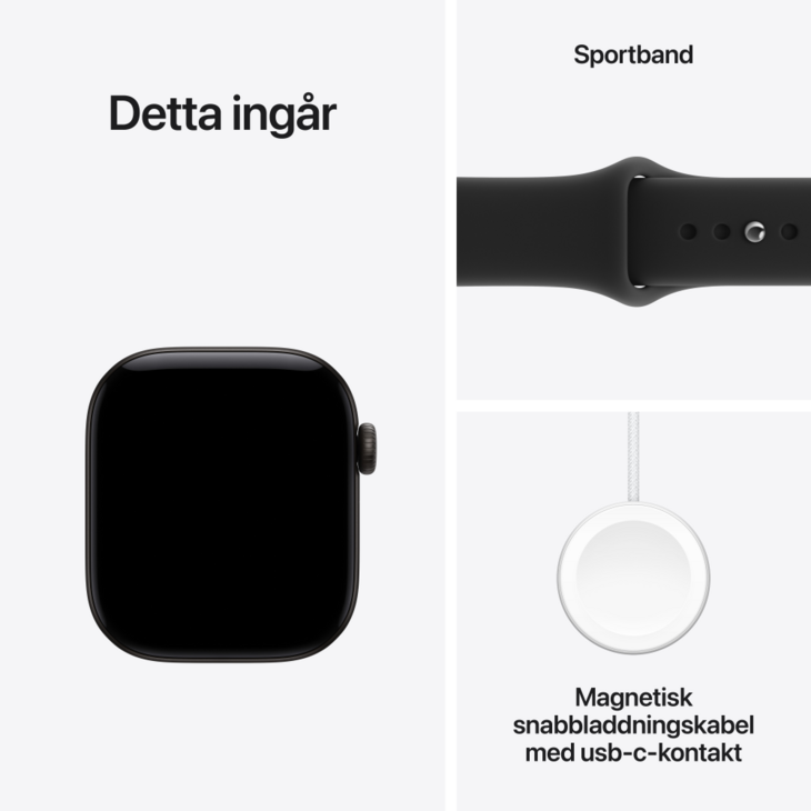 Apple Watch Series 12 GPS + Cellular 42mm Aluminiumboett Svart &bull; Sportband Svart - S/M