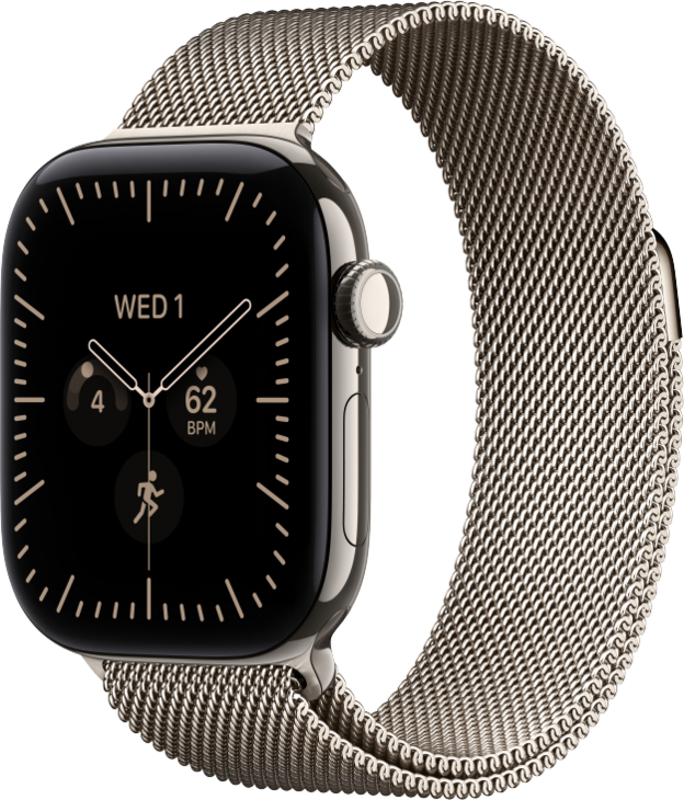 Apple Watch Series 12 GPS + Cellular 42mm Titaniumboett Naturlig  &bull; Milanesisk Loop Naturlig
