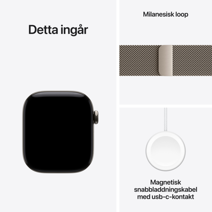 Apple Watch Series 12 GPS + Cellular 42mm Titaniumboett Naturlig  &bull; Milanesisk Loop Naturlig