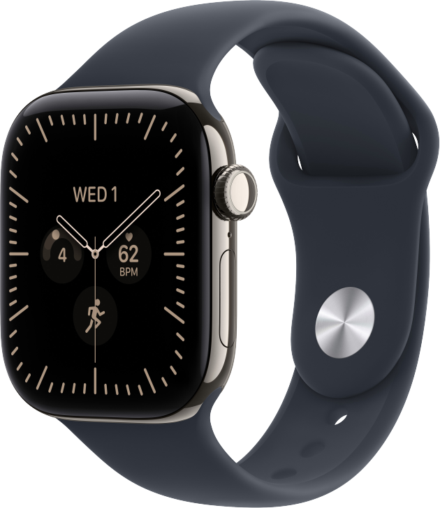 Apple Watch Series 12 GPS + Cellular 42mm Titaniumboett Naturlig  &bull; Sportband Marinbl&aring; - S/M