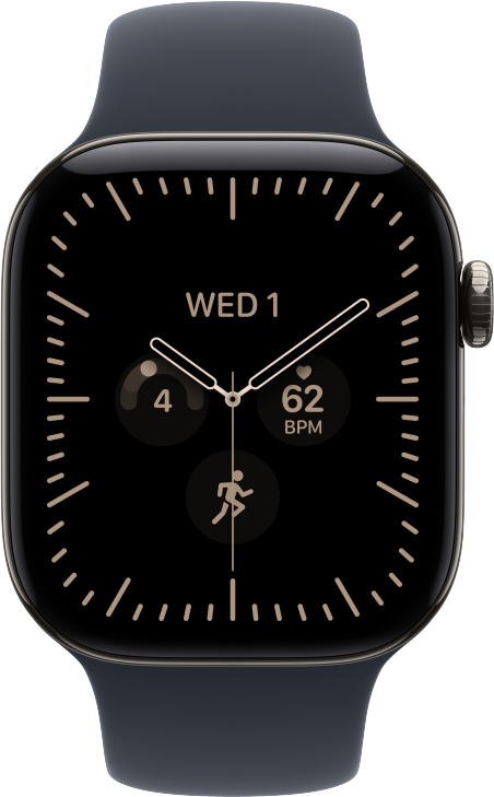 Apple Watch Series 12 GPS + Cellular 42mm Titaniumboett Naturlig  &bull; Sportband Marinbl&aring; - S/M