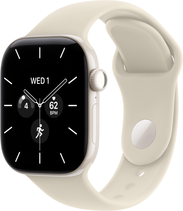 Apple Watch Series 12 GPS + Cellular 42mm Keramikboett P&auml;rlvit  &bull; Sportband Sand - S/M