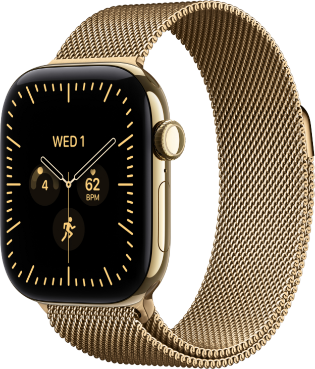 Apple Watch Series 12 GPS + Cellular 42mm Titaniumboett Skinande Guld  &bull; Milanesisk Loop Skinande Guld