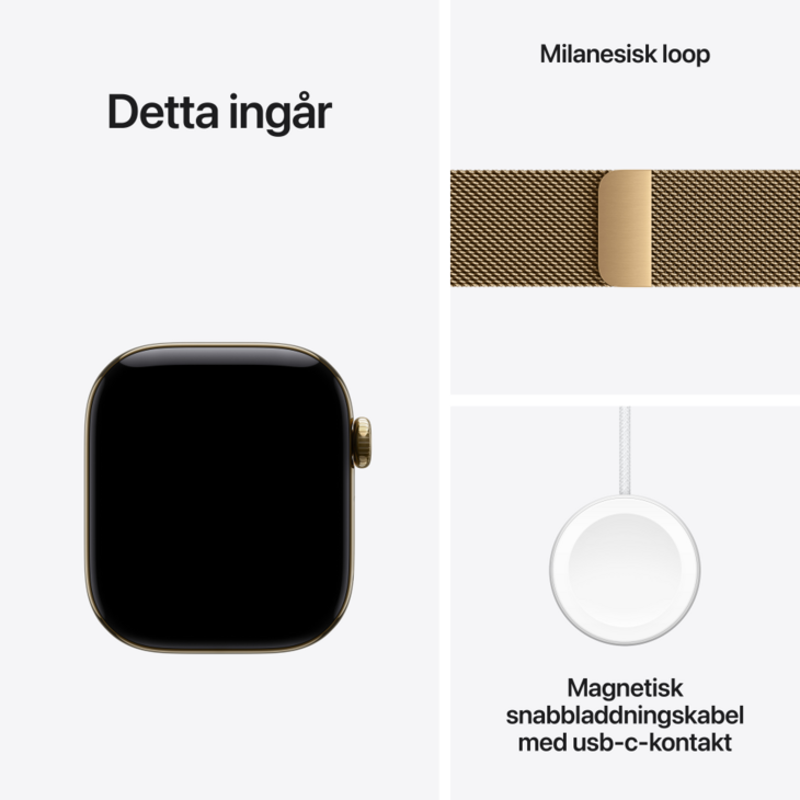 Apple Watch Series 12 GPS + Cellular 42mm Titaniumboett Skinande Guld  &bull; Milanesisk Loop Skinande Guld