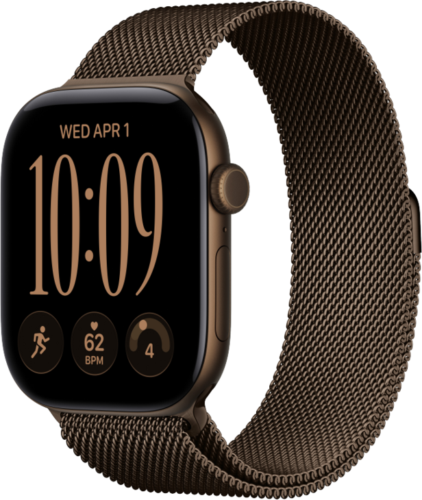 Apple Watch Series 12 GPS 46mm Aluminiumboett M&ouml;rk Brons  &bull; Milanesisk Loop M&ouml;rk Brons - S/M