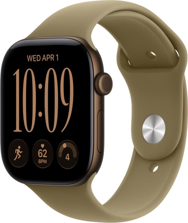 Apple Watch Series 12 GPS 46mm Aluminiumboett M&ouml;rk Brons  &bull; Sportband Oliv - S/M