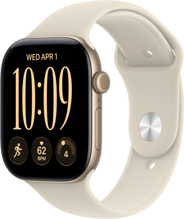 Apple Watch Series 12 GPS + Cellular 46mm Aluminiumboett Ljust Guld  &bull; Sportband Sand - S/M