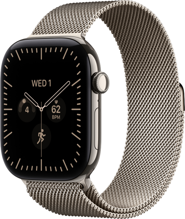Apple Watch Series 12 GPS + Cellular 46mm Titaniumboett Naturlig  &bull; Milanesisk Loop Naturlig - S/M
