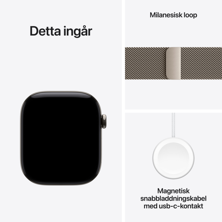 Apple Watch Series 12 GPS + Cellular 46mm Titaniumboett Naturlig  &bull; Milanesisk Loop Naturlig - S/M