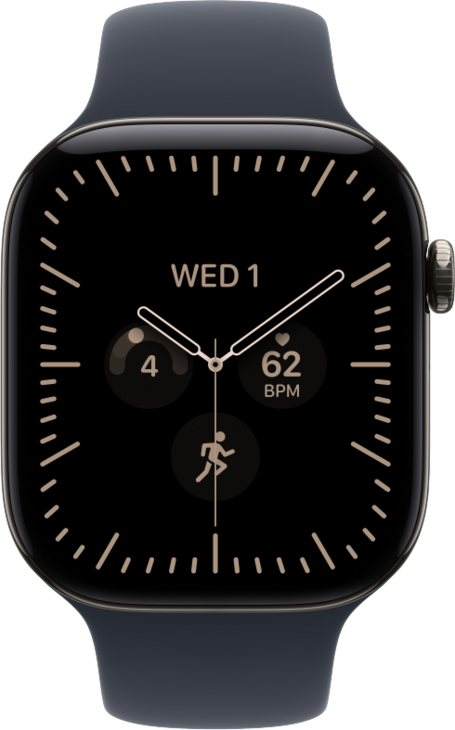 Apple Watch Series 12 GPS + Cellular 46mm Titaniumboett Naturlig  &bull; Sportband Marinbl&aring; - S/M