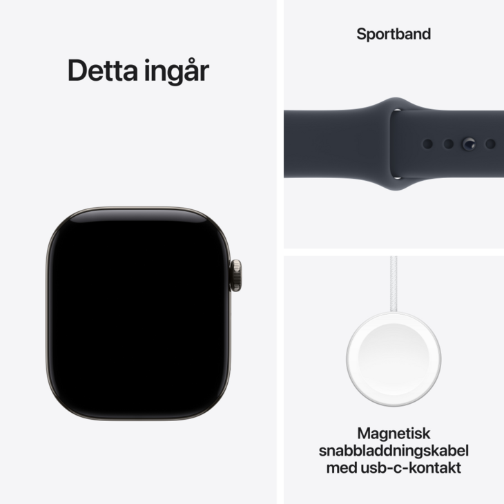 Apple Watch Series 12 GPS + Cellular 46mm Titaniumboett Naturlig  &bull; Sportband Marinbl&aring; - S/M