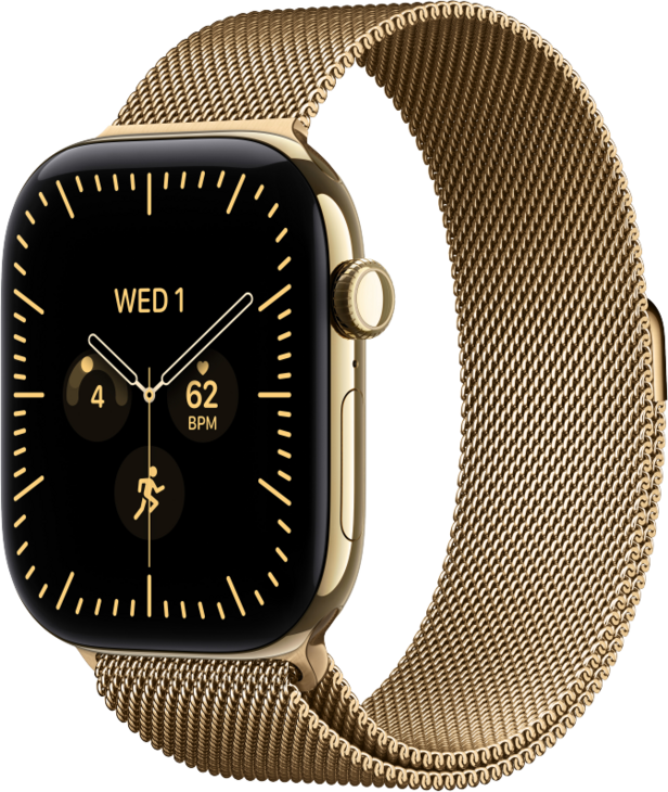 Apple Watch Series 12 GPS + Cellular 46mm Titaniumboett Skinande Guld  &bull; Milanesisk Loop Skinande Guld - S/M