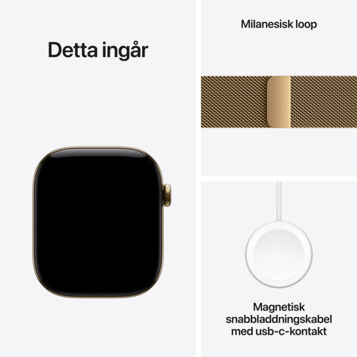 Apple Watch Series 12 GPS + Cellular 46mm Titaniumboett Skinande Guld  &bull; Milanesisk Loop Skinande Guld - S/M