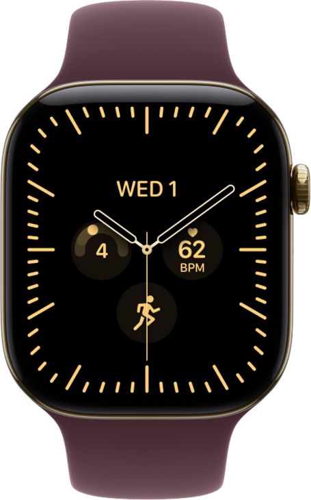 Apple Watch Series 12 GPS + Cellular 46mm Titaniumboett Skinande Guld  &bull; Sportband Bourgogne - S/M