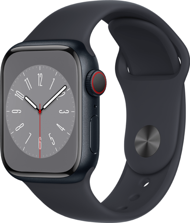Apple Watch Series 8 GPS + Cellular 41mm Aluminiumboett i Midnatt • Sportband Midnatt - Standard Apple Watch Series 8 GPS + Cellular 41mm Aluminiumboett i Midnatt • Sportband Midnatt - Standard