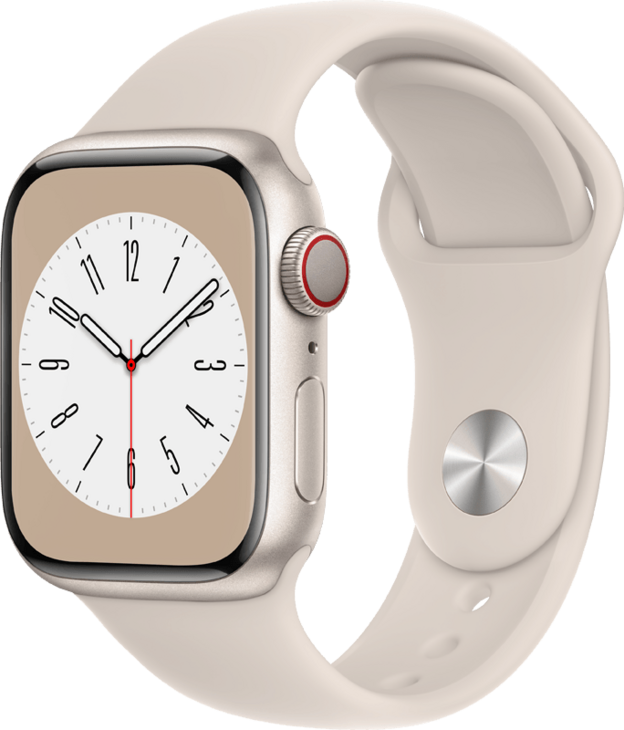 Apple Watch Series 8 GPS + Cellular 41mm Aluminiumboett i Stjärnglans • Sportband Stjärnglans - Standard Apple Watch Series 8 GPS + Cellular 41mm Aluminiumboett i Stjärnglans • Sportband Stjärnglans - Standard