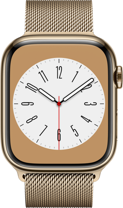 Apple Watch Series 8 GPS + Cellular 45mm Rostfri Stålboett i Guld • Milanesisk loop Guld Apple Watch Series 8 GPS + Cellular 45mm Rostfri Stålboett i Guld • Milanesisk loop Guld