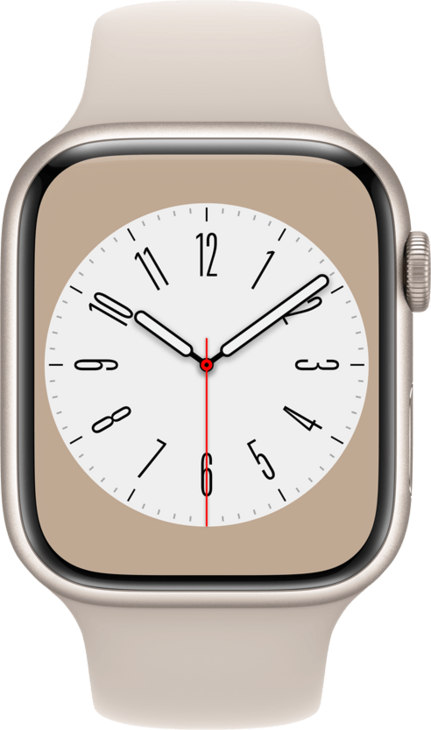 Apple Watch Series 8 GPS 45mm Aluminiumboett i Stjärnglans • Sportband Stjärnglans - Standard Apple Watch Series 8 GPS 45mm Aluminiumboett i Stjärnglans • Sportband Stjärnglans - Standard