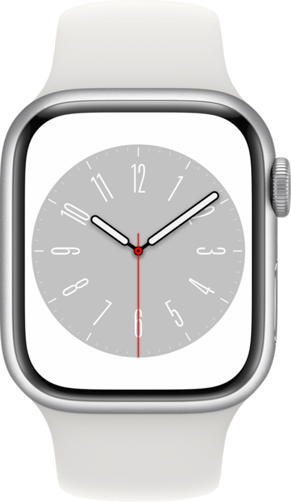 Apple Watch Series 8 GPS + Cellular 41mm Aluminiumboett i Silver • Sportband Vitt - Standard Apple Watch Series 8 GPS + Cellular 41mm Aluminiumboett i Silver • Sportband Vitt - Standard