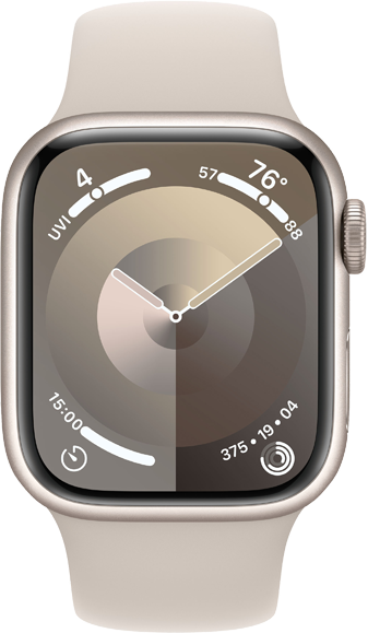Apple Watch Series 9 GPS 41mm Aluminiumboett i Stjärnglans • Sportband Stjärnglans - M/L Apple Watch Series 9 GPS 41mm Aluminiumboett i Stjärnglans • Sportband Stjärnglans - M/L