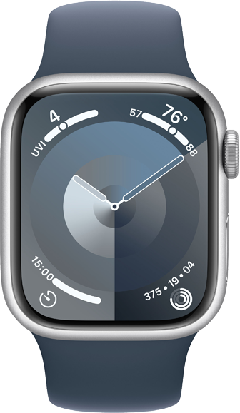 Apple Watch Series 9 GPS 41mm Aluminiumboett i Silver • Sportband Stormblå - M/L Apple Watch Series 9 GPS 41mm Aluminiumboett i Silver • Sportband Stormblå - M/L