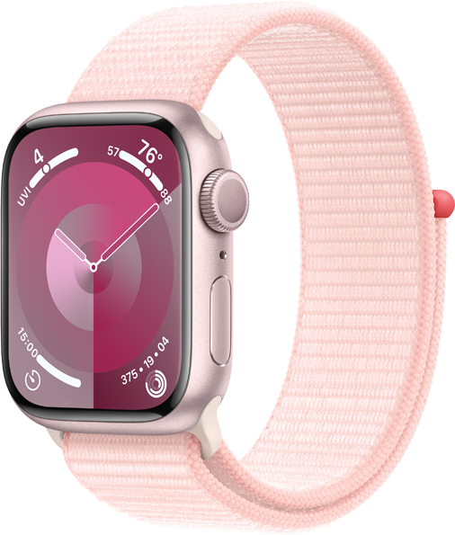 Apple Watch Series 9 GPS 41mm Aluminiumboett i Rosa • Sportloop Ljusrosa Apple Watch Series 9 GPS 41mm Aluminiumboett i Rosa • Sportloop Ljusrosa