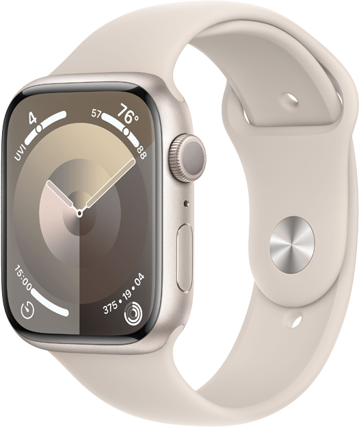 Apple Watch Series 9 GPS 45mm Aluminiumboett i Stjärnglans • Sportband Stjärnglans - M/L Apple Watch Series 9 GPS 45mm Aluminiumboett i Stjärnglans • Sportband Stjärnglans - M/L